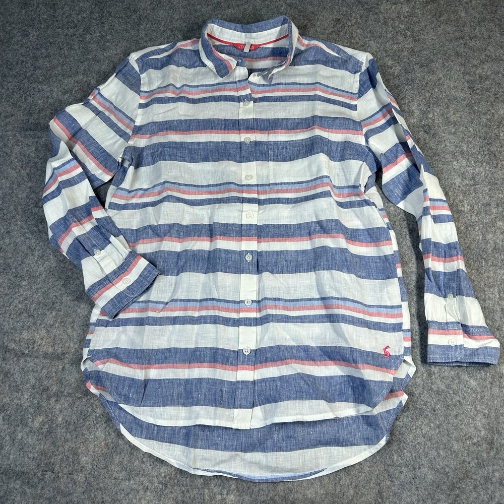 Joules Tunic Top Womens 8 Jeanne Striped Button Down Linen Lightweight Shirt